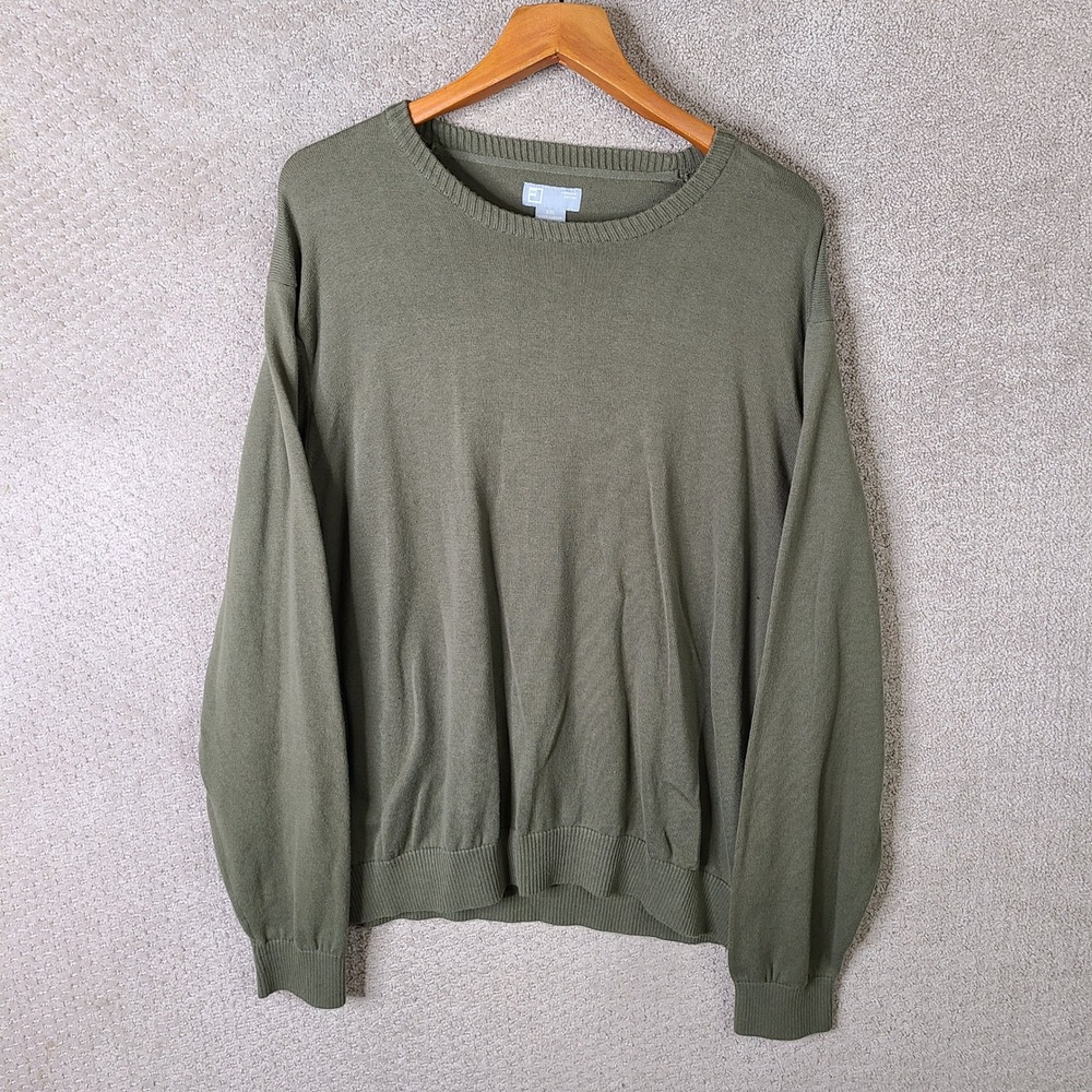 JC Penney Sweater Mens XXL Green Olive‎ Crew Neck Long Sleeve Cotton Pullover